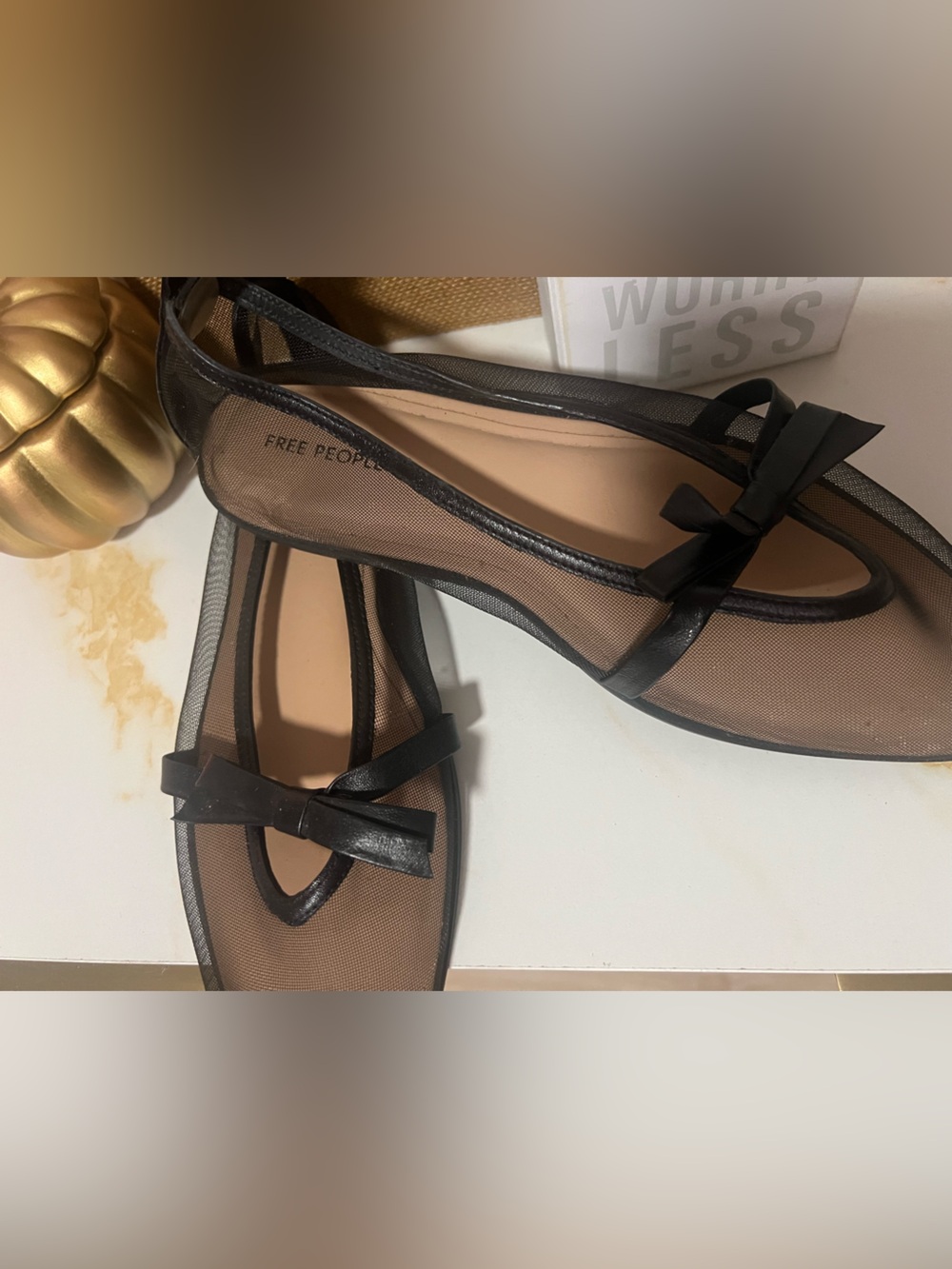 Free People Black Mesh Bow Ballet Flats